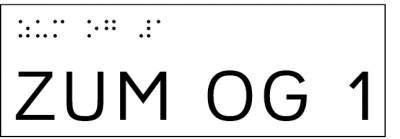 Taktile Handlaufbeschriftung, Layout: ZUM UG/OG, mit Braille- und Pyramidenschrift, Aluminium, eloxiert