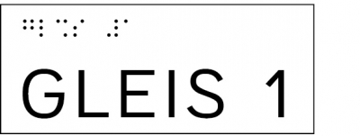 Taktile Handlaufbeschriftung, Layout: GLEIS + Gleisnummer, mit Braille- und Pyramidenschrift, Aluminium, eloxiert
